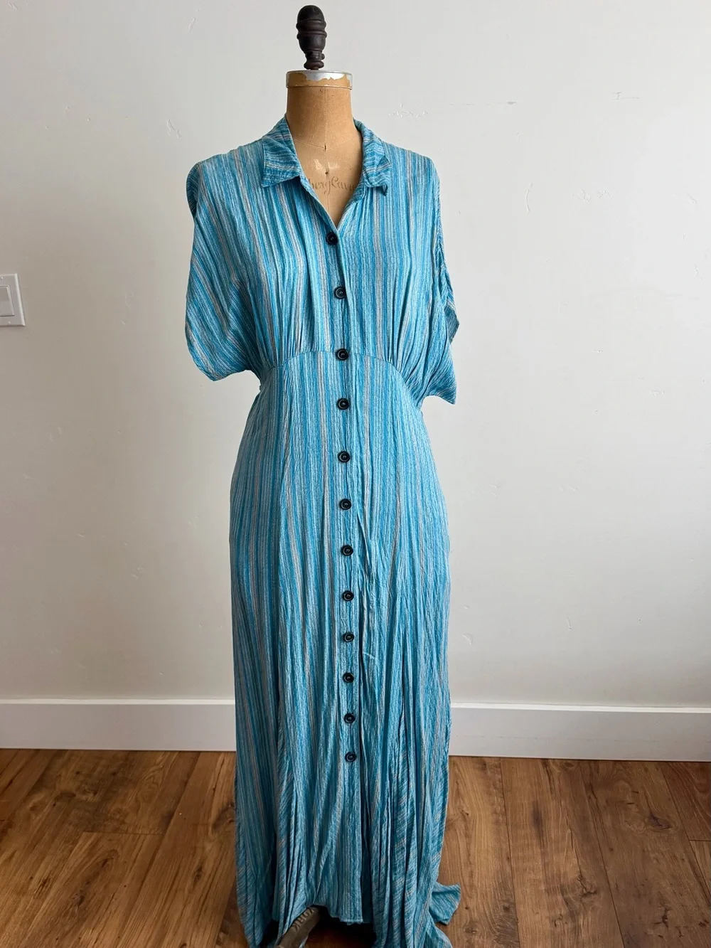 Free People Rowan Maxi Dress Size Small Blue Stripe